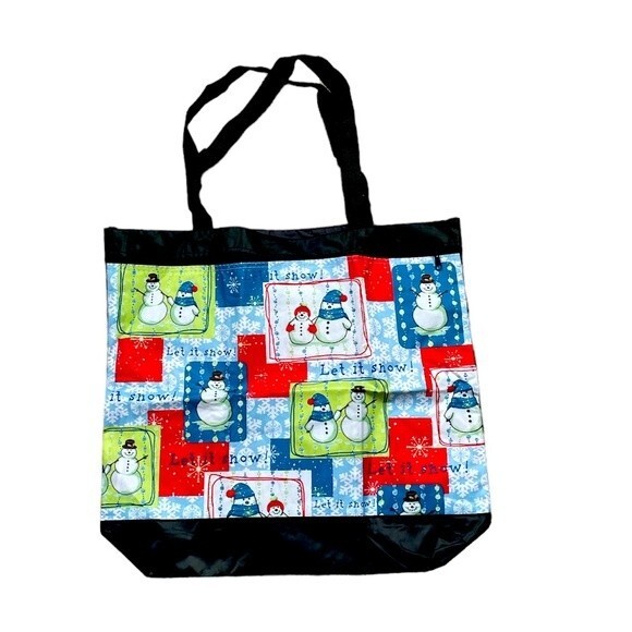 CHRISTMAS Reusable Tote Bag  17"x 16"x 4" CHRISTMAS SNOWMEN - Picture 1 of 6